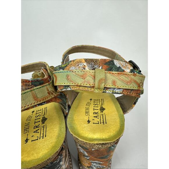 L’Artiste Spring Step 3D Floral Geo Wedge Size 40 Green Orange Yellow - Picture 13 of 16